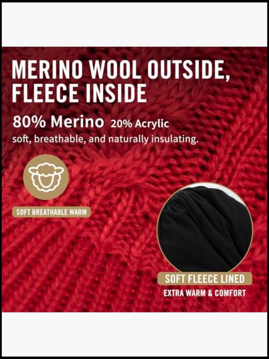 Merino Wool Visor Ponytail Beanie with Brim Fleece Lined 3 Bun Openings Warm main image 7